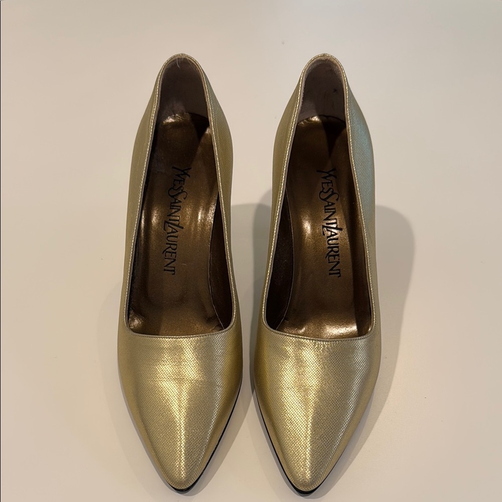 Vintage Yves Saint Laurent Gold Heels Pointed-Toe Pumps Size 6